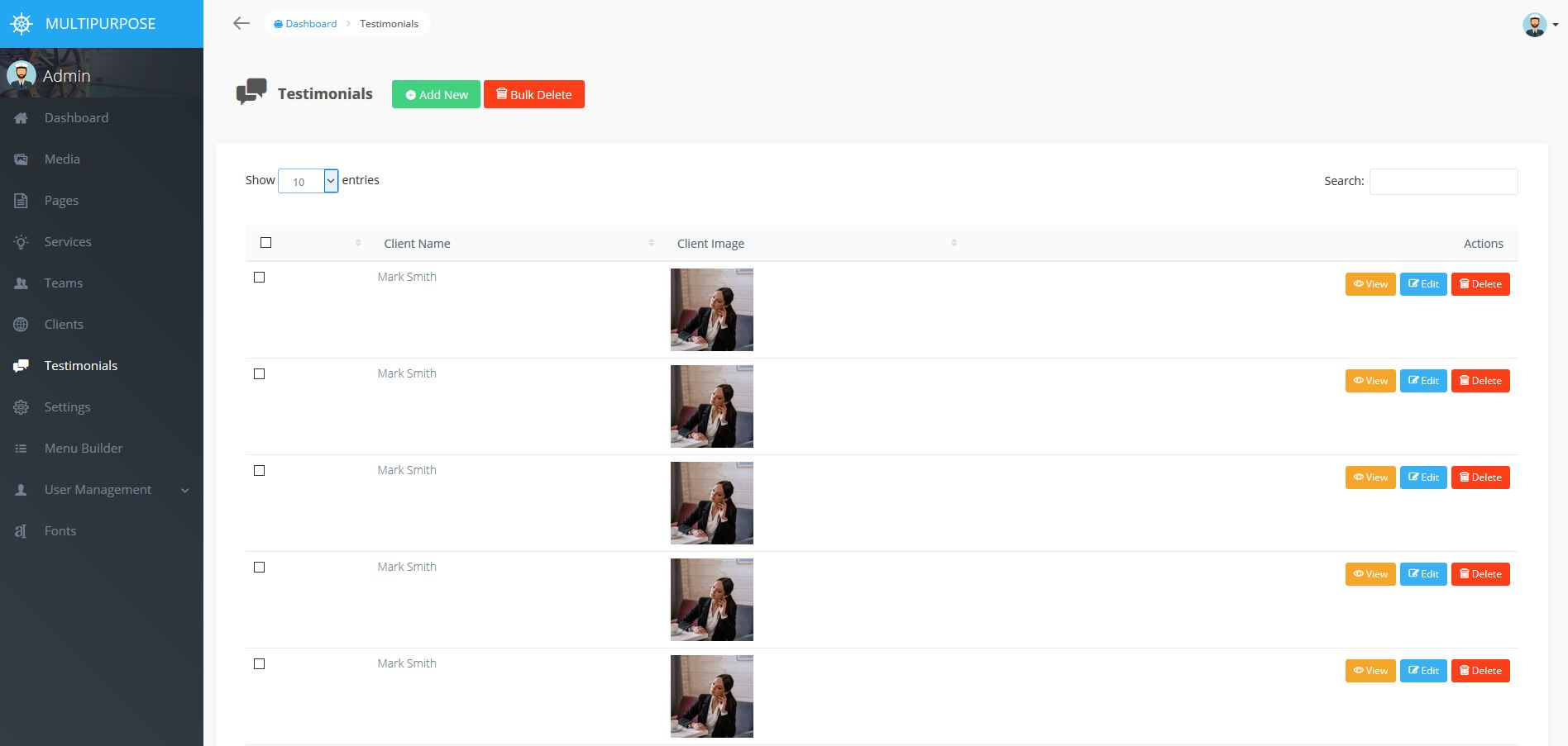 Admin Testimonials